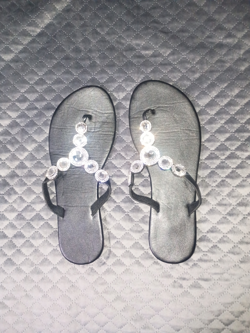 Women's Black Jeweled T-Strap Sandals